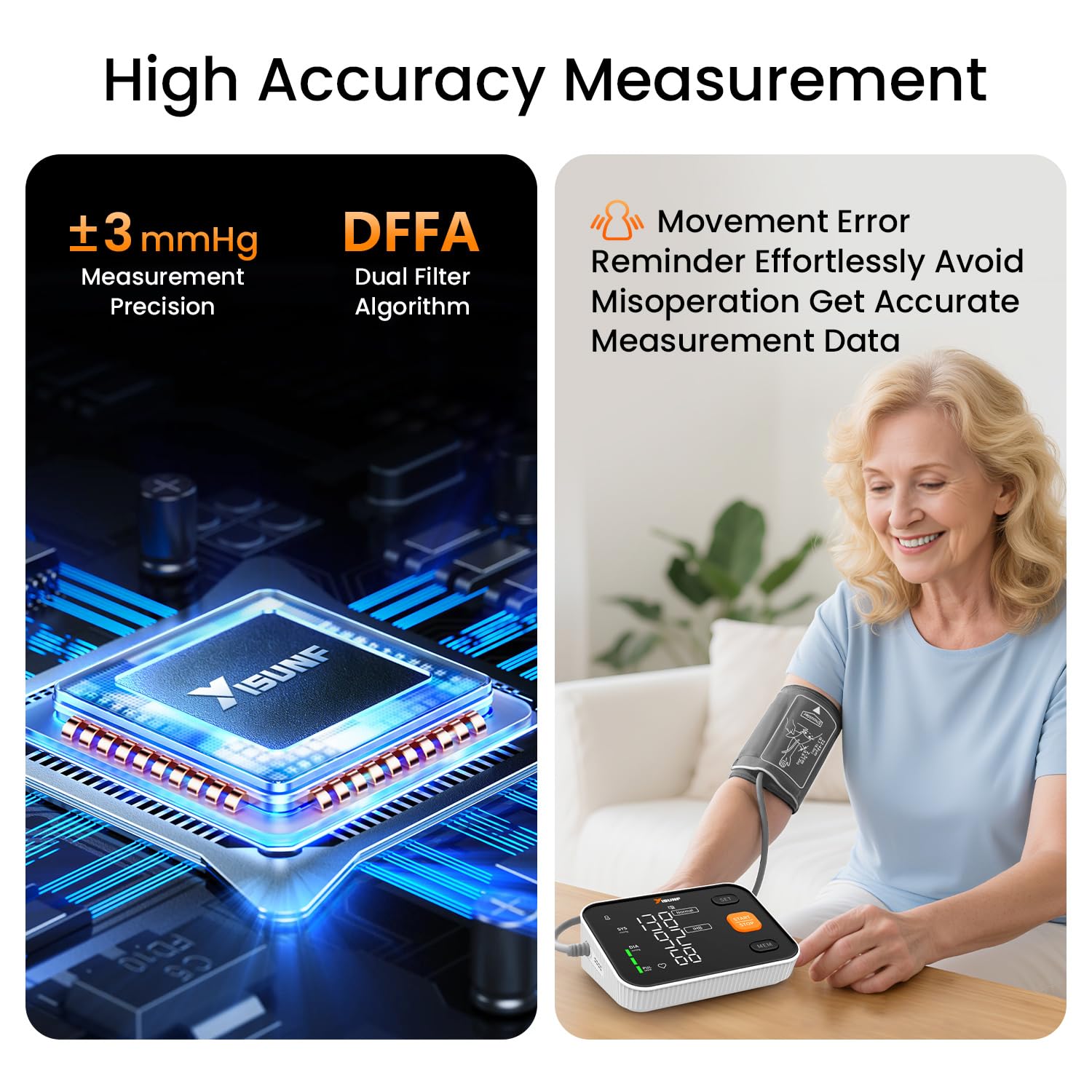 Yisunf detalle del brazalete ajustable que garantiza ajuste cómodo y lecturas precisas
