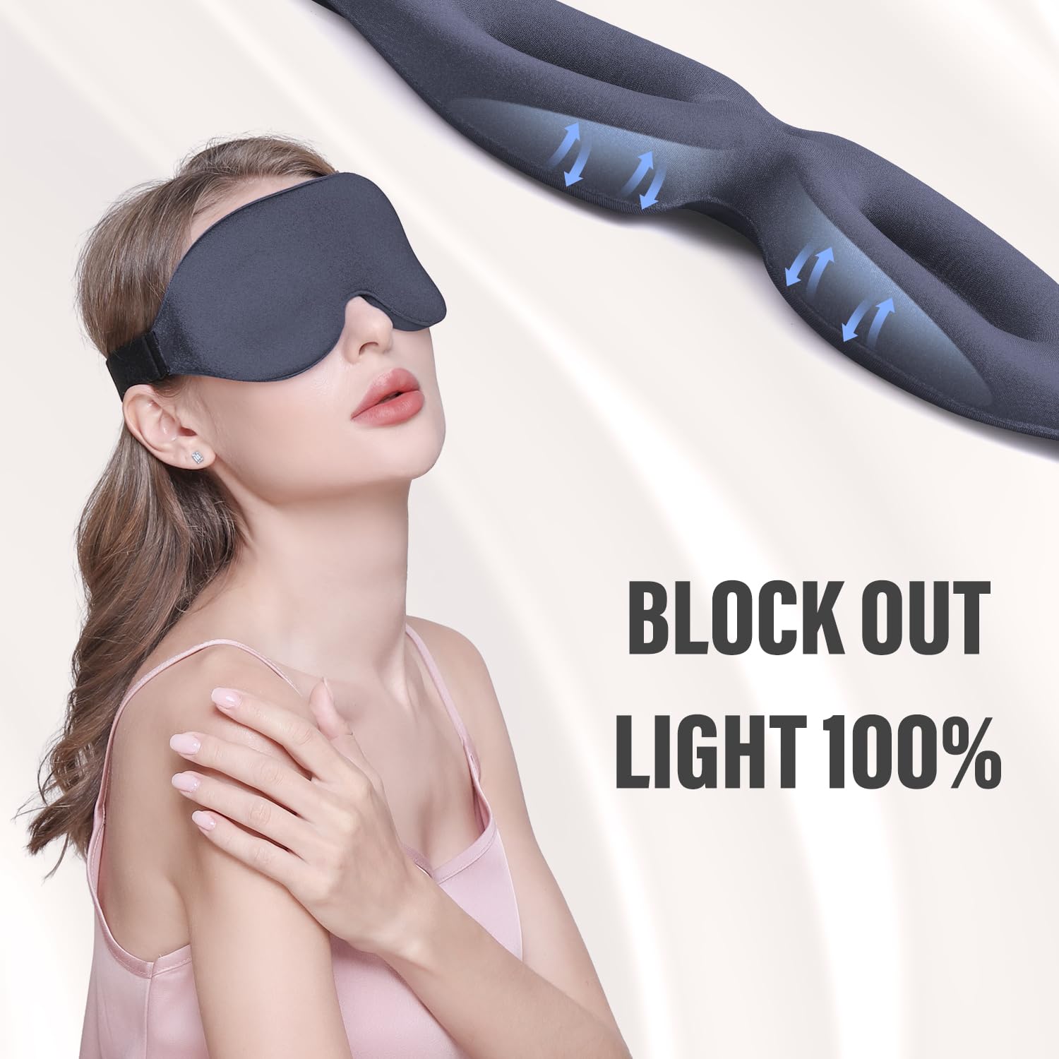 YIVIEW antifaz en uso por durmiente lateral que mantiene oscuridad
