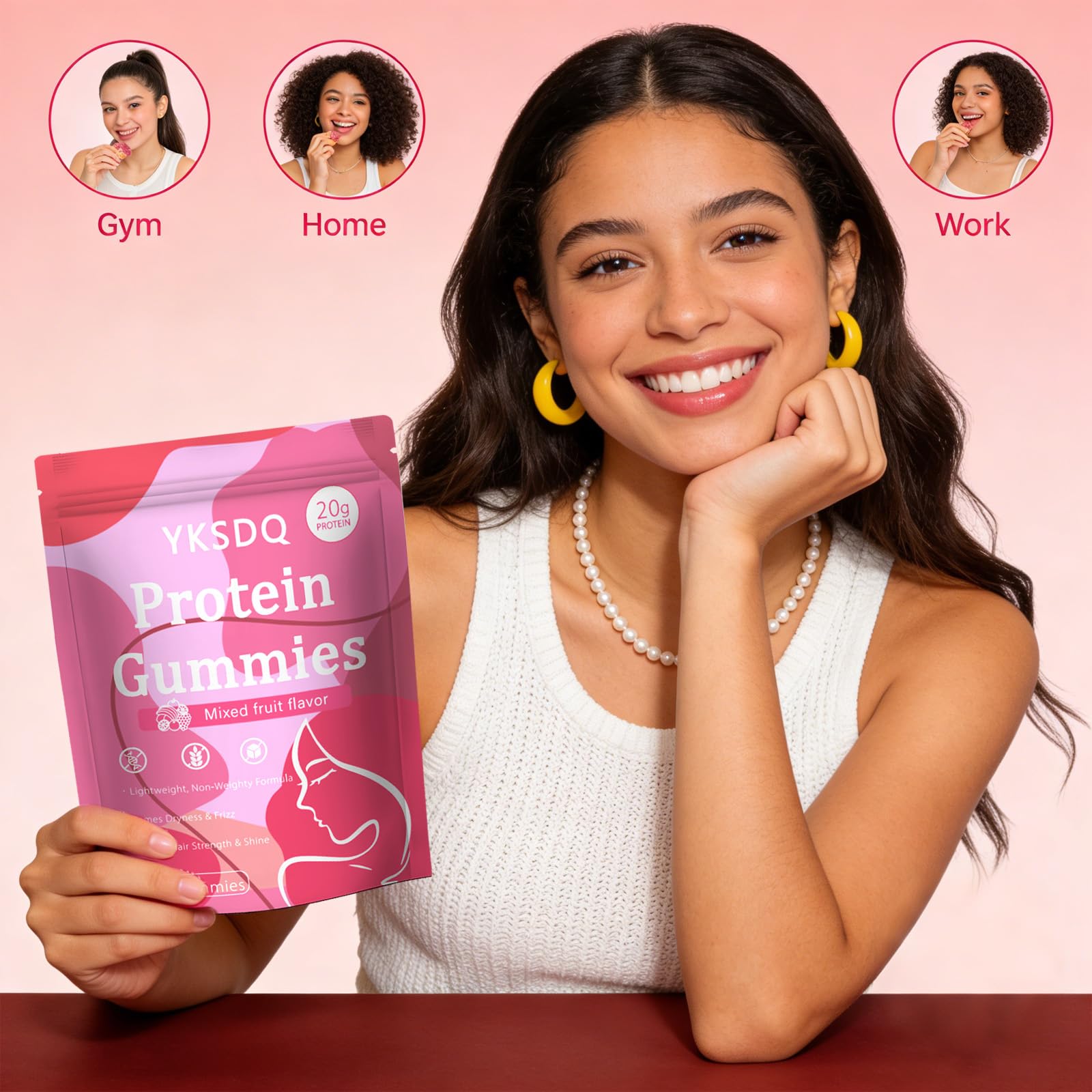 YKSDQ gominola en mano destacando 20 g de proteína por ración