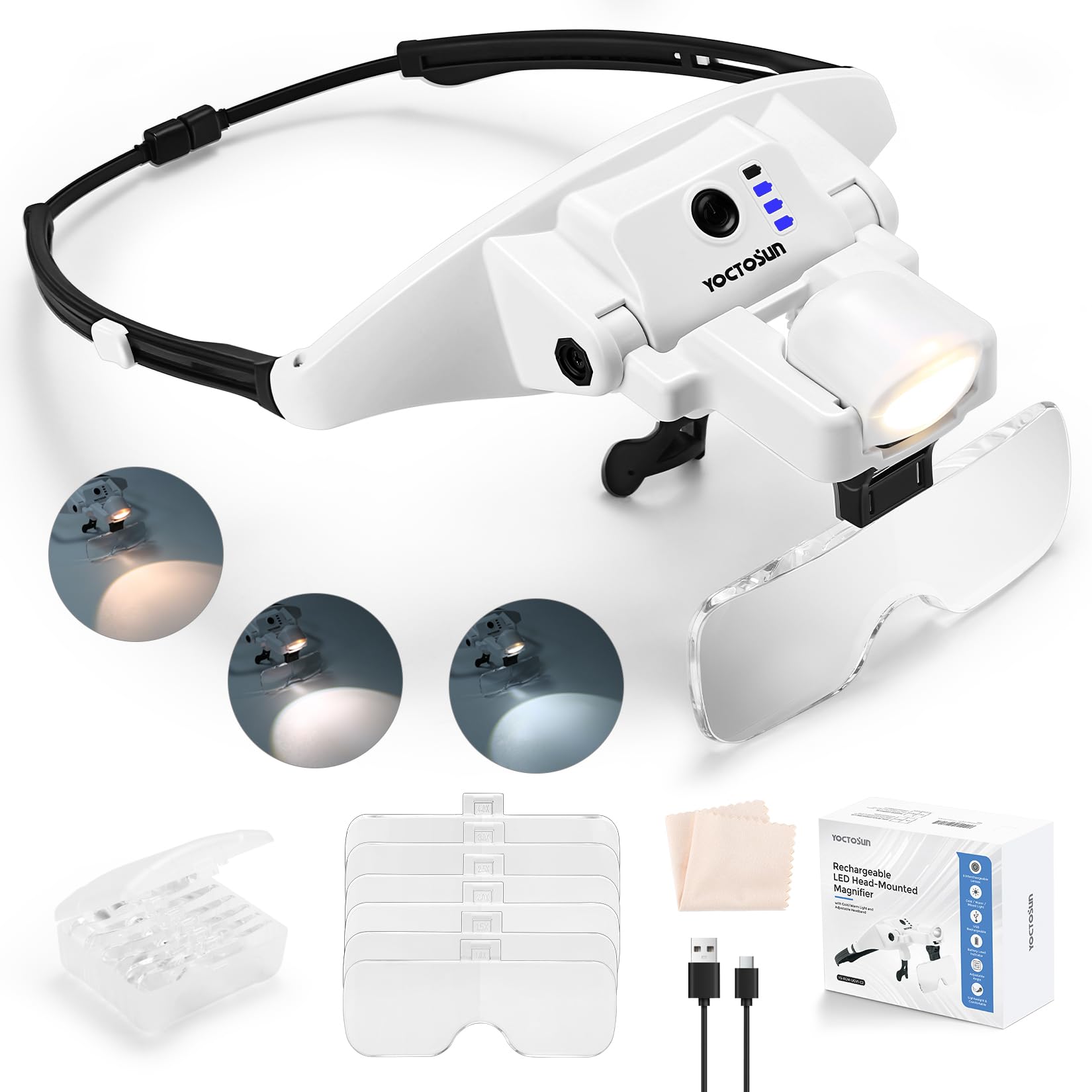YOCTOSUN vista frontal del arnés y lentes, beneficio: sujeción estable