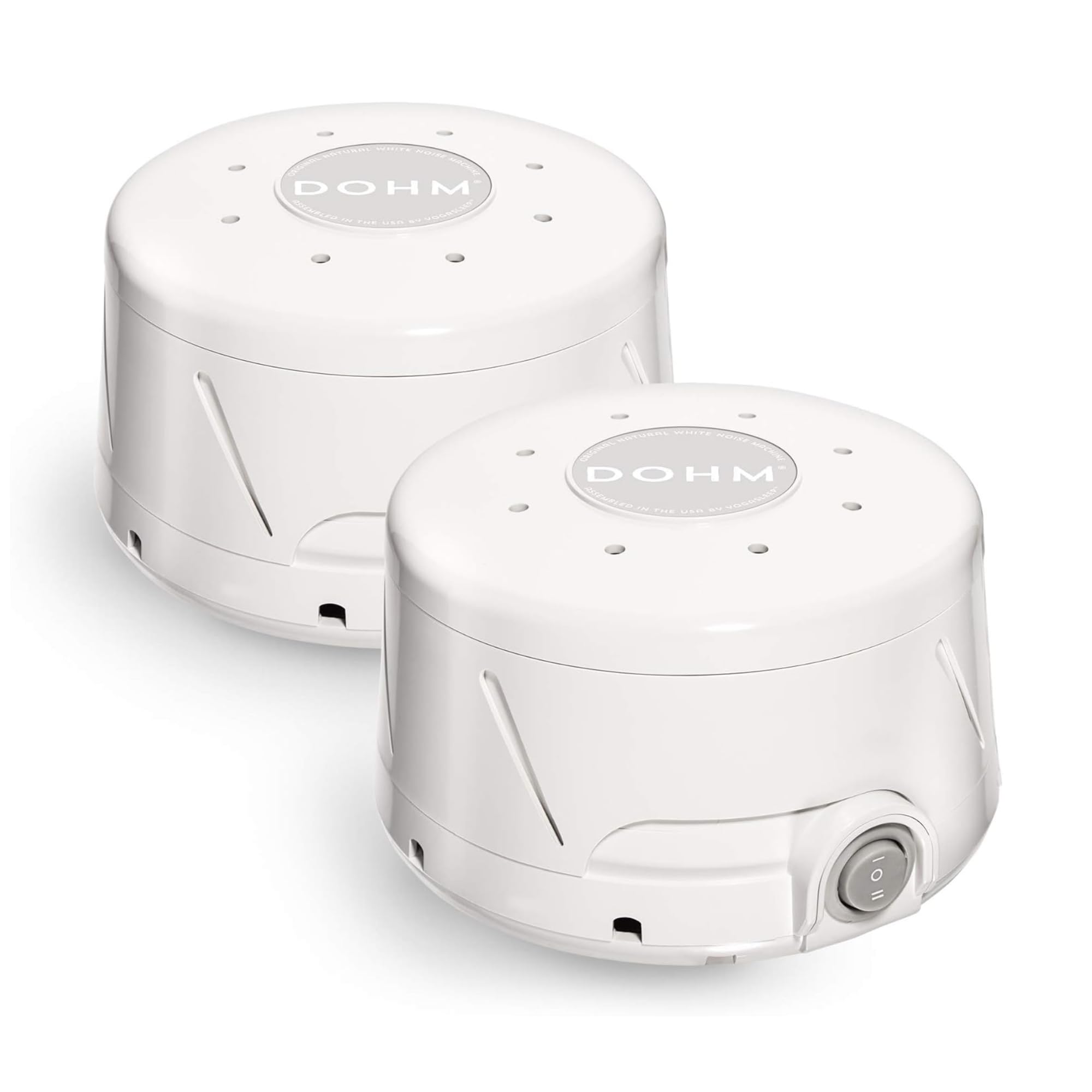YOGASLEEP Dohm Classic frontal paquete doble mostrando diseño limpio y beneficio de sonido uniforme