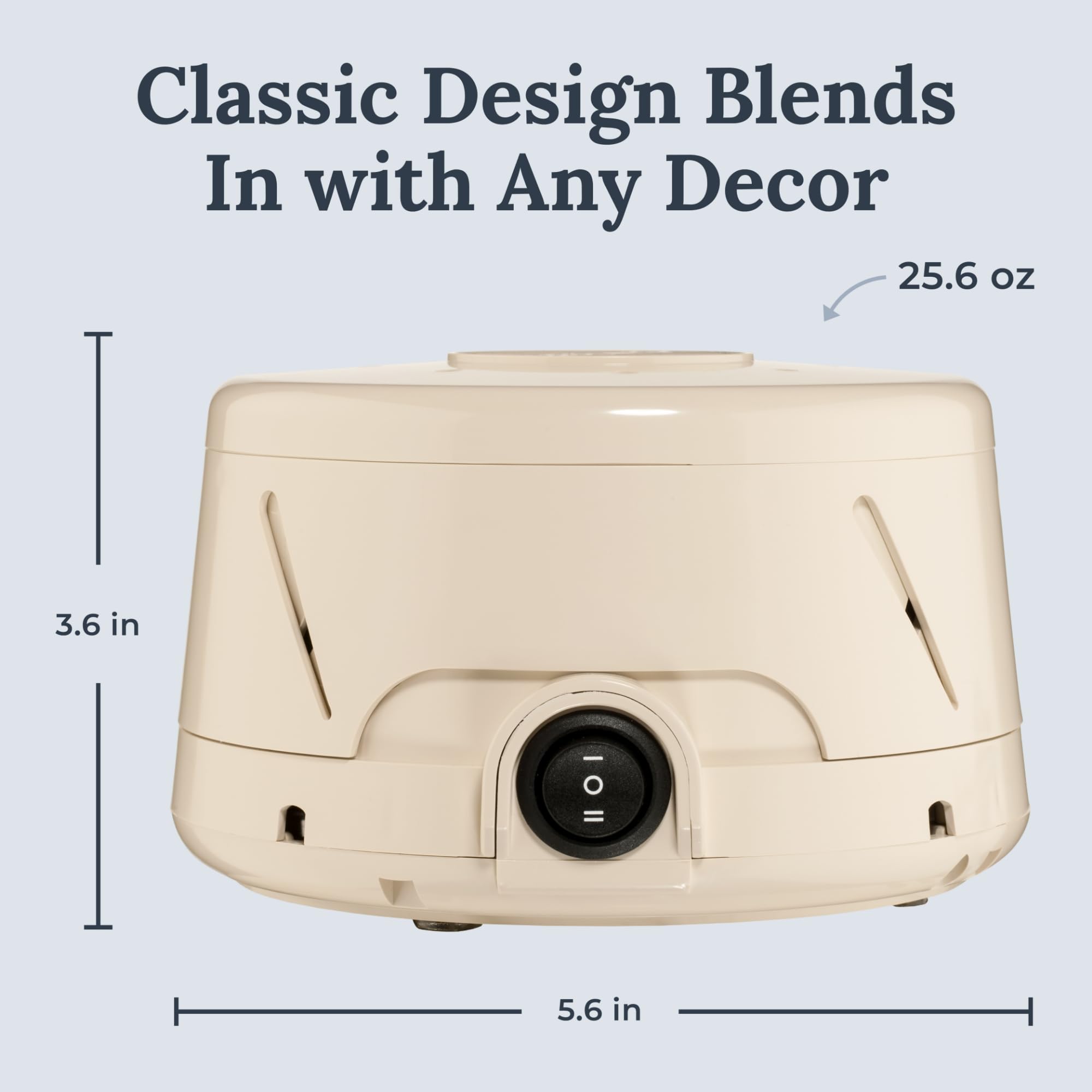 YOGASLEEP Dohm Classic tan comparación de tamaño, portátil y discreto