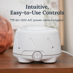 YOGASLEEP Dohm etiqueta trasera con especificaciones para uso seguro y simple