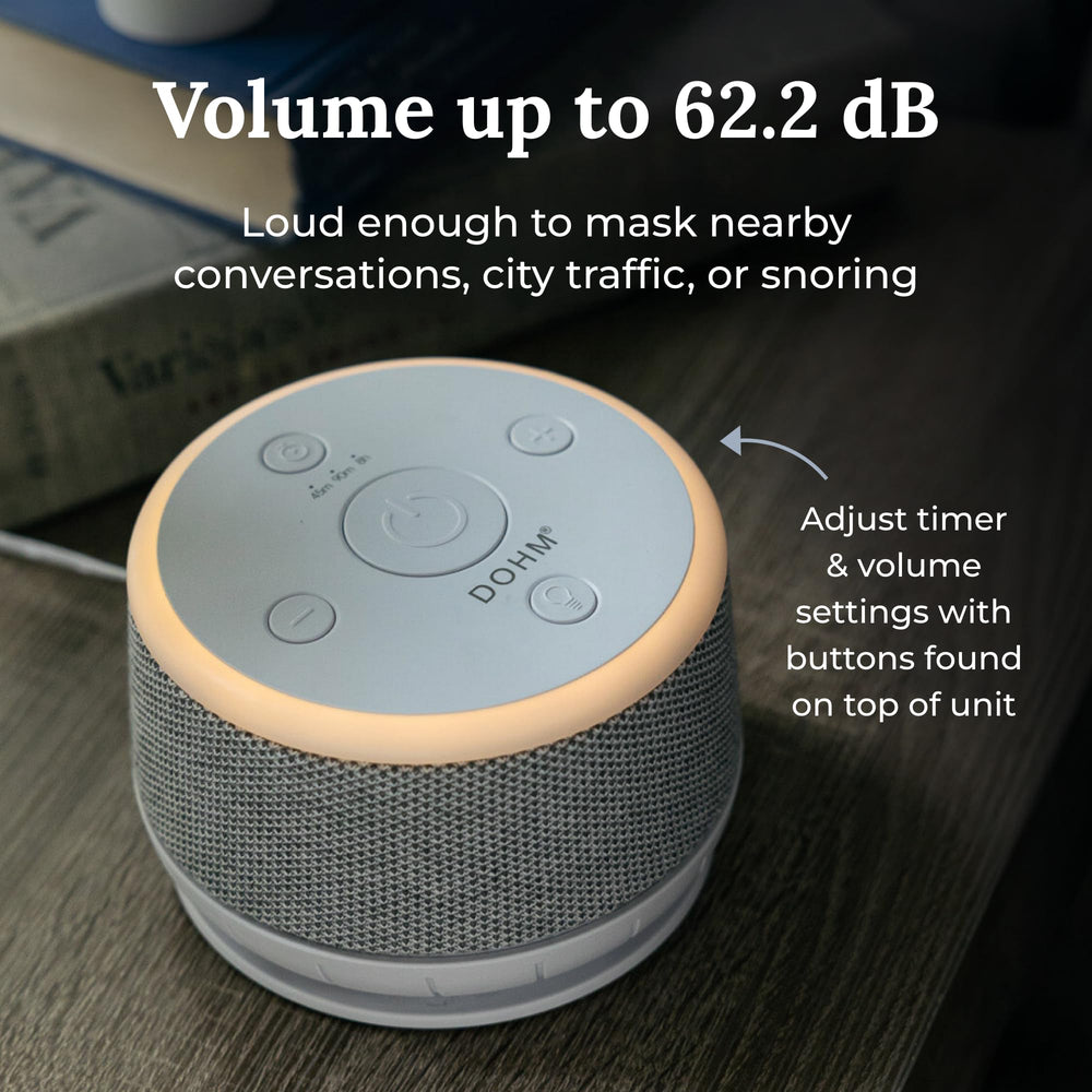 YOGASLEEP Dohm Nova primeros planos de botones de volumen y ajuste de tono