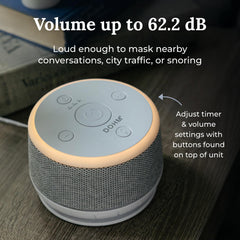 YOGASLEEP Dohm Nova primeros planos de botones de volumen y ajuste de tono