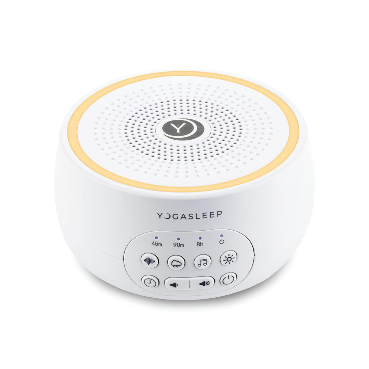 YOGASLEEP Dreamcenter frontal mostrando controles y beneficio de bloqueo de ruido