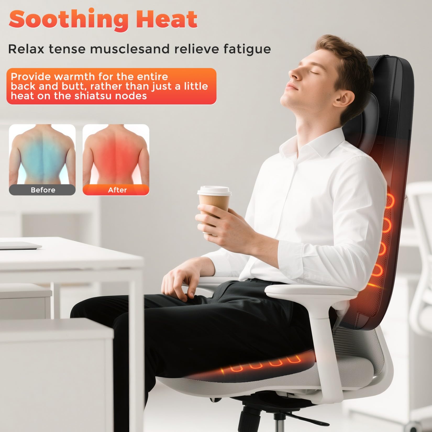 YOSSMO colocado en silla de oficina, mejora ergonomía al sentarse