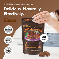 YouChews granos de café Kona junto al masticable, sabor auténtico