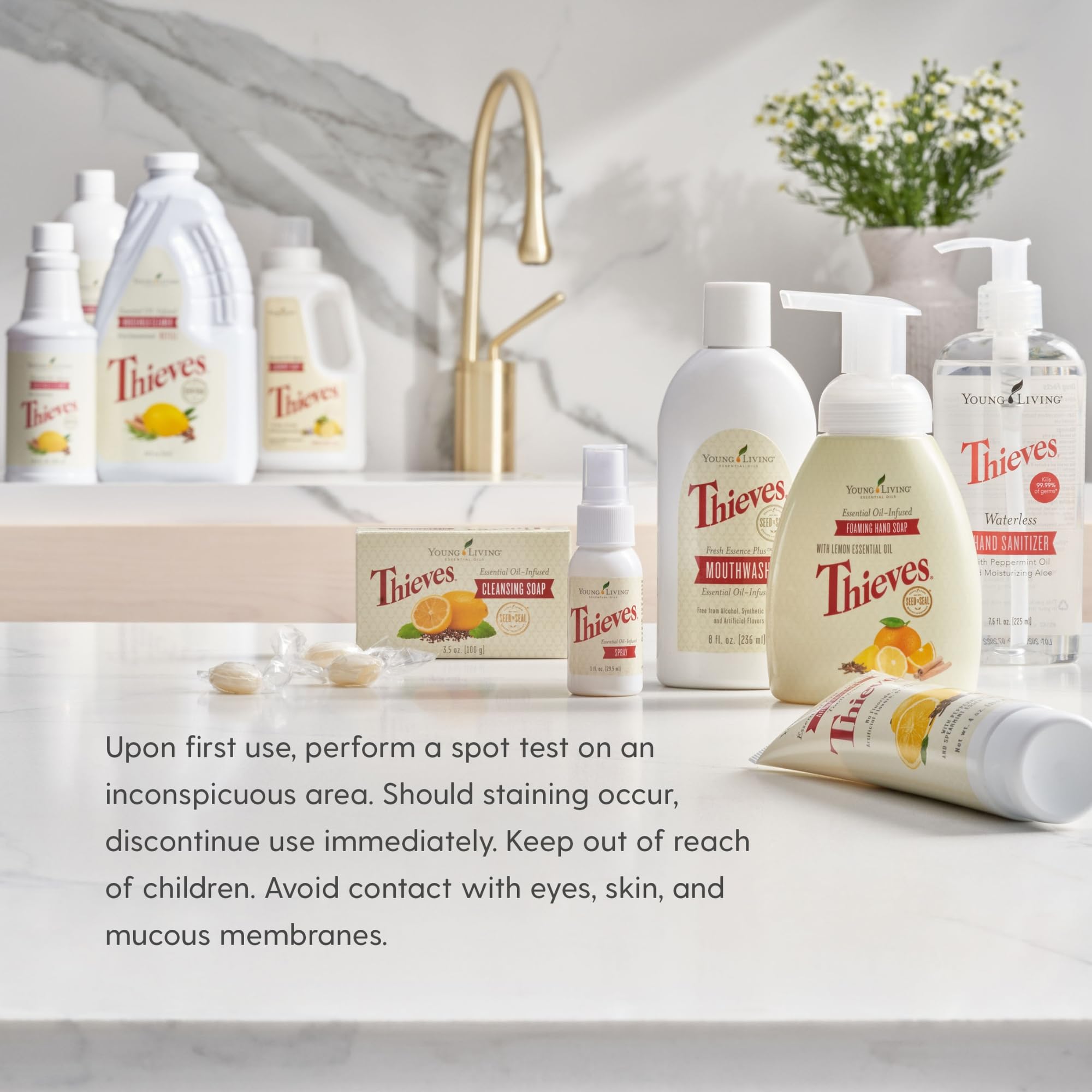 Young Living en ambiente de baño lifestyle que sugiere rutina diaria