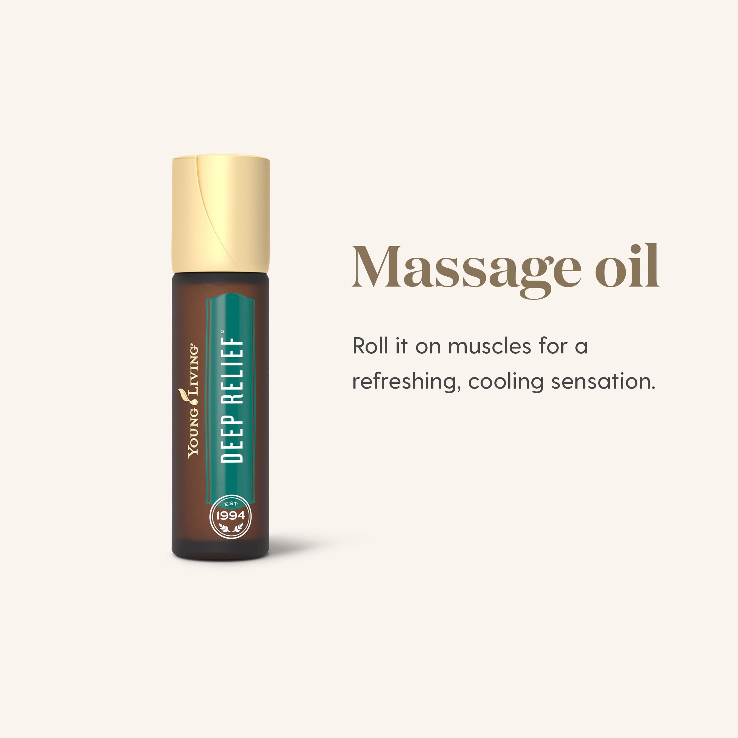 Young Living Deep Relief junto a monedas para visualizar tamaño de 10 ml