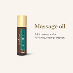 Young Living Deep Relief junto a monedas para visualizar tamaño de 10 ml