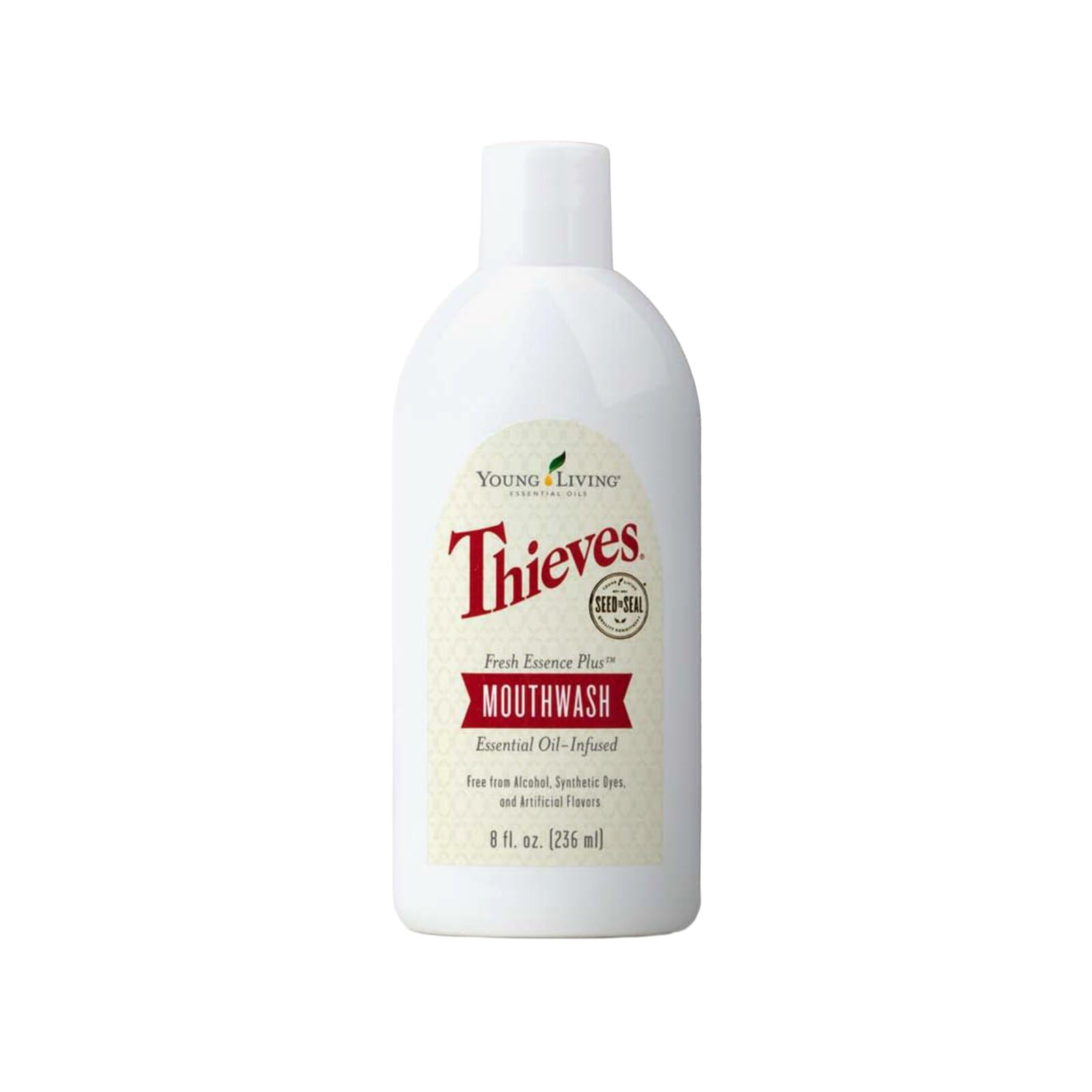 Young Living enjuague frontal mostrando botella y beneficio de frescura