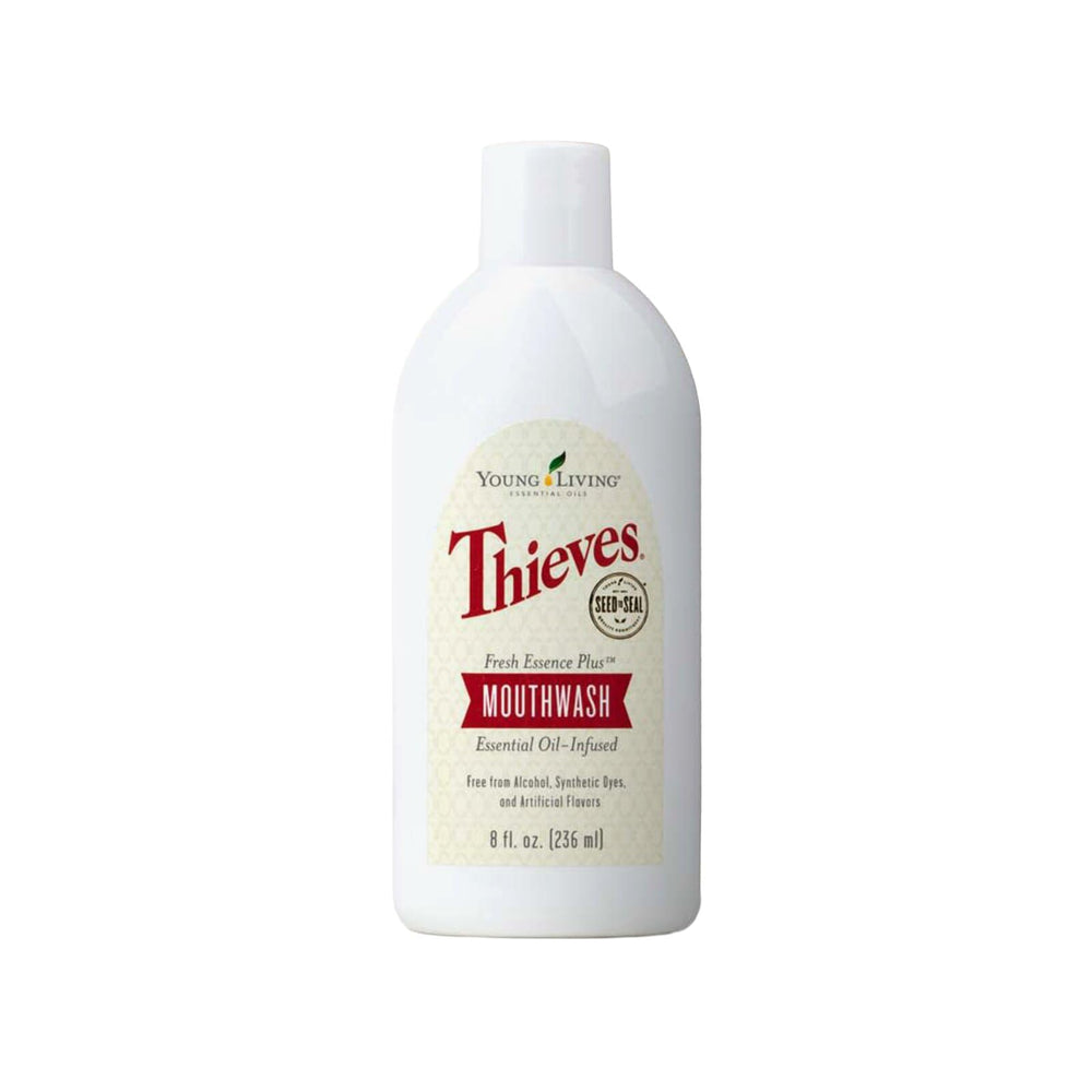 Young Living enjuague frontal mostrando botella y beneficio de frescura