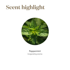 Young Living menta junto a una regla para comparar tamaño del frasco