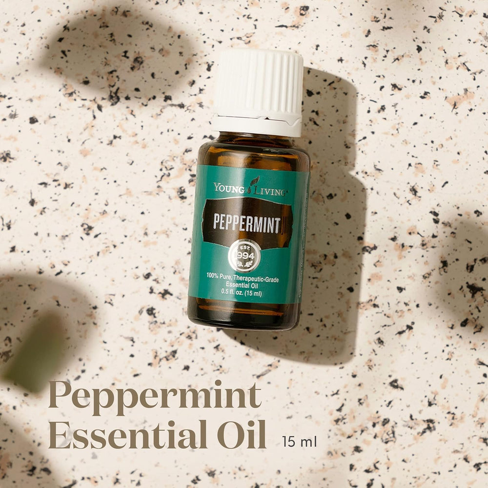 Young Living Peppermint etiqueta detalle con lista de compuestos, garantía Seed to Seal