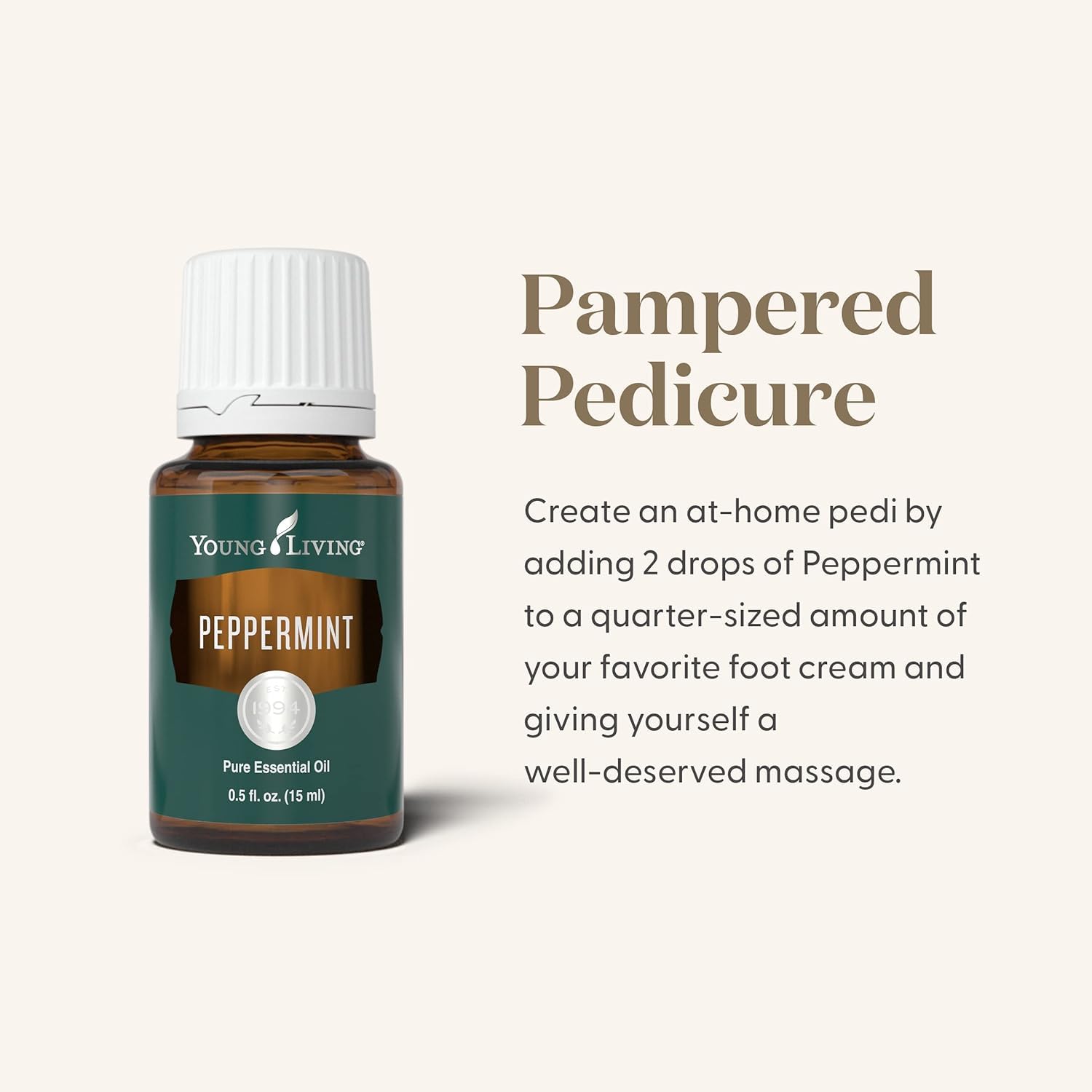 Young Living Peppermint junto a objetos cotidianos para comparar su tamaño práctico