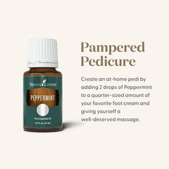 Young Living Peppermint junto a objetos cotidianos para comparar su tamaño práctico
