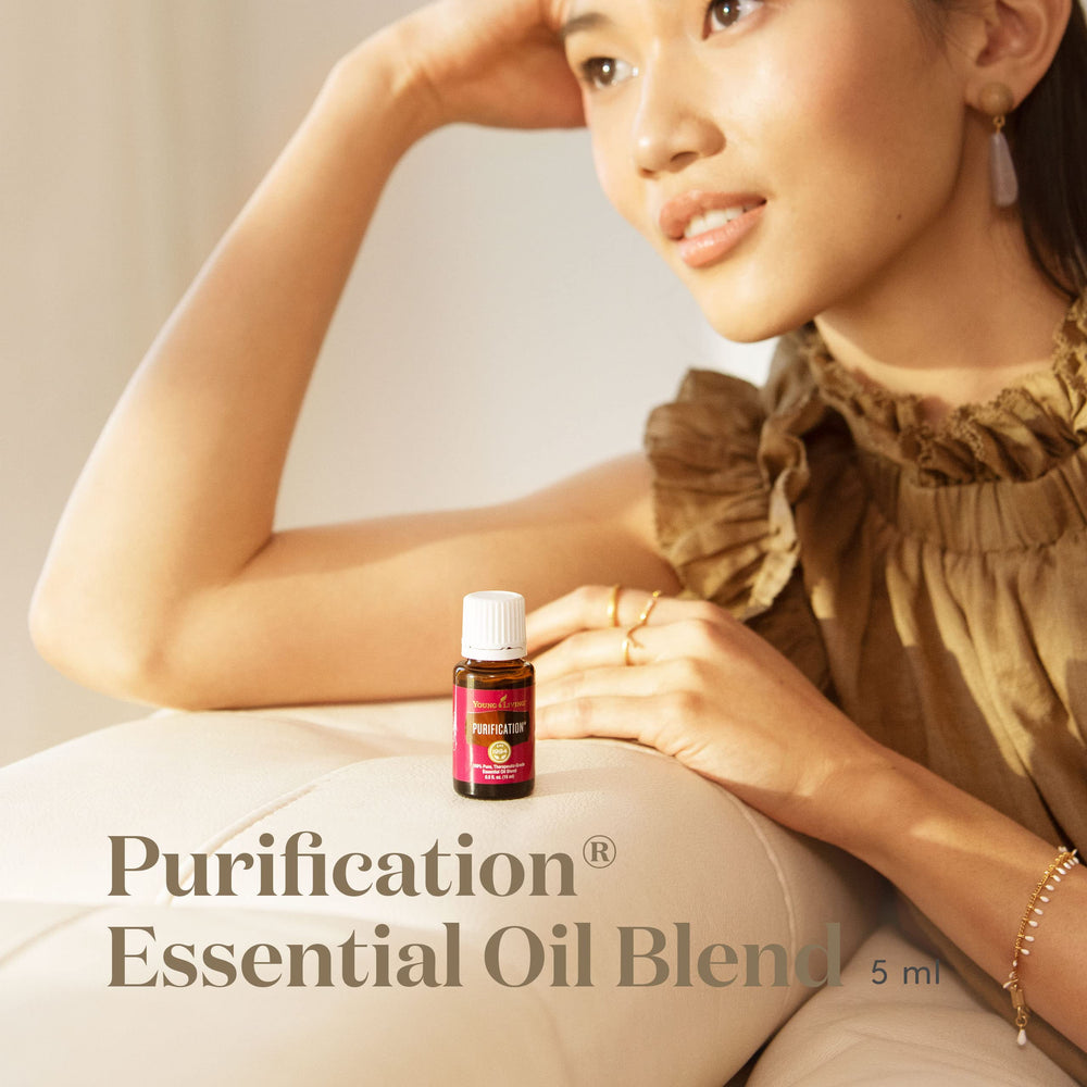 Etiqueta de Young Living Purification mostrando nombre e ingredientes clave