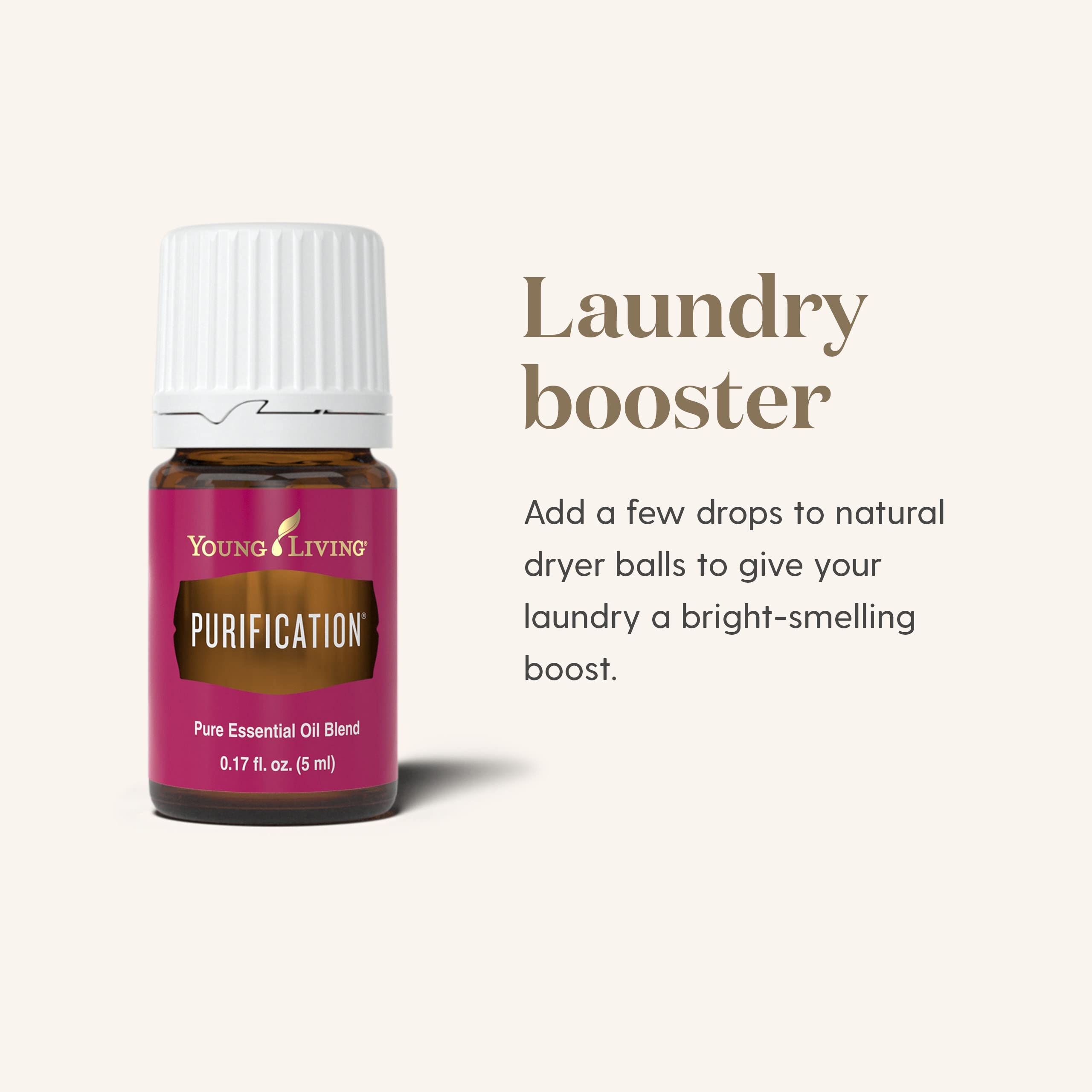 Comparación de tamaño del frasco Young Living Purification 5ml en mano