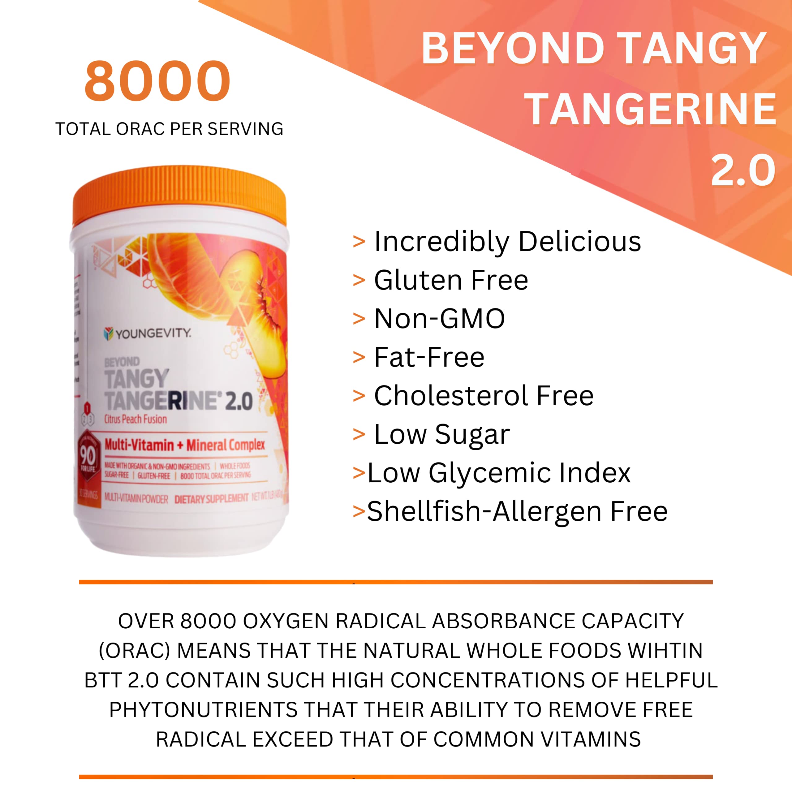 Youngevity etiqueta con lista de ingredientes y respaldo de calidad orgánica