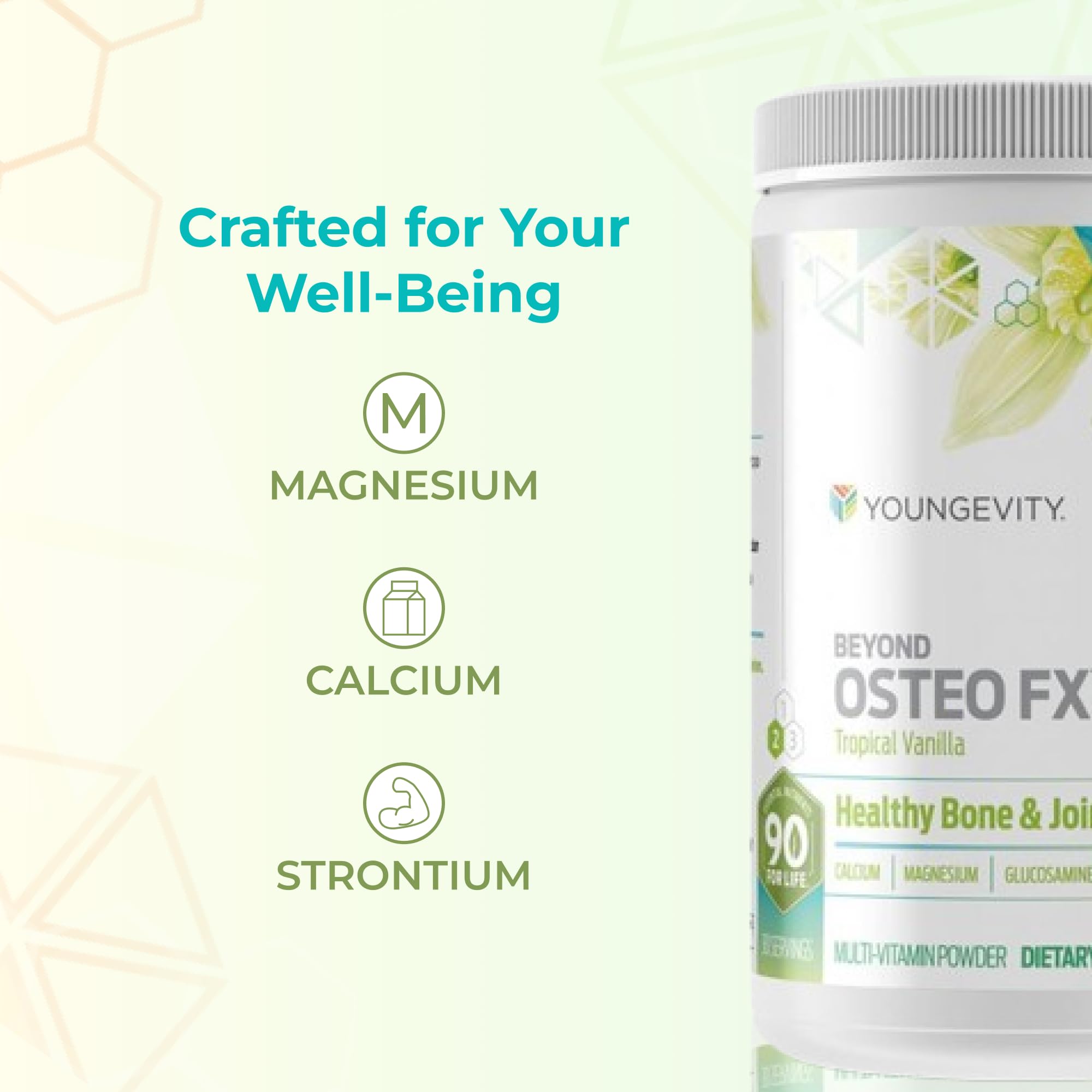 Youngevity comparación de tamaño con mano para dosificación precisa