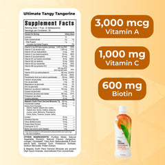Youngevity líquido naranja en vaso que demuestra mezcla y sabor mandarina