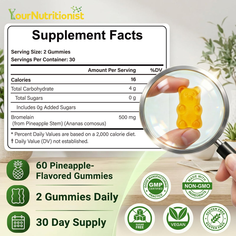 Your Nutritionist comparación de tamaño de una gomita para dosificación visual
