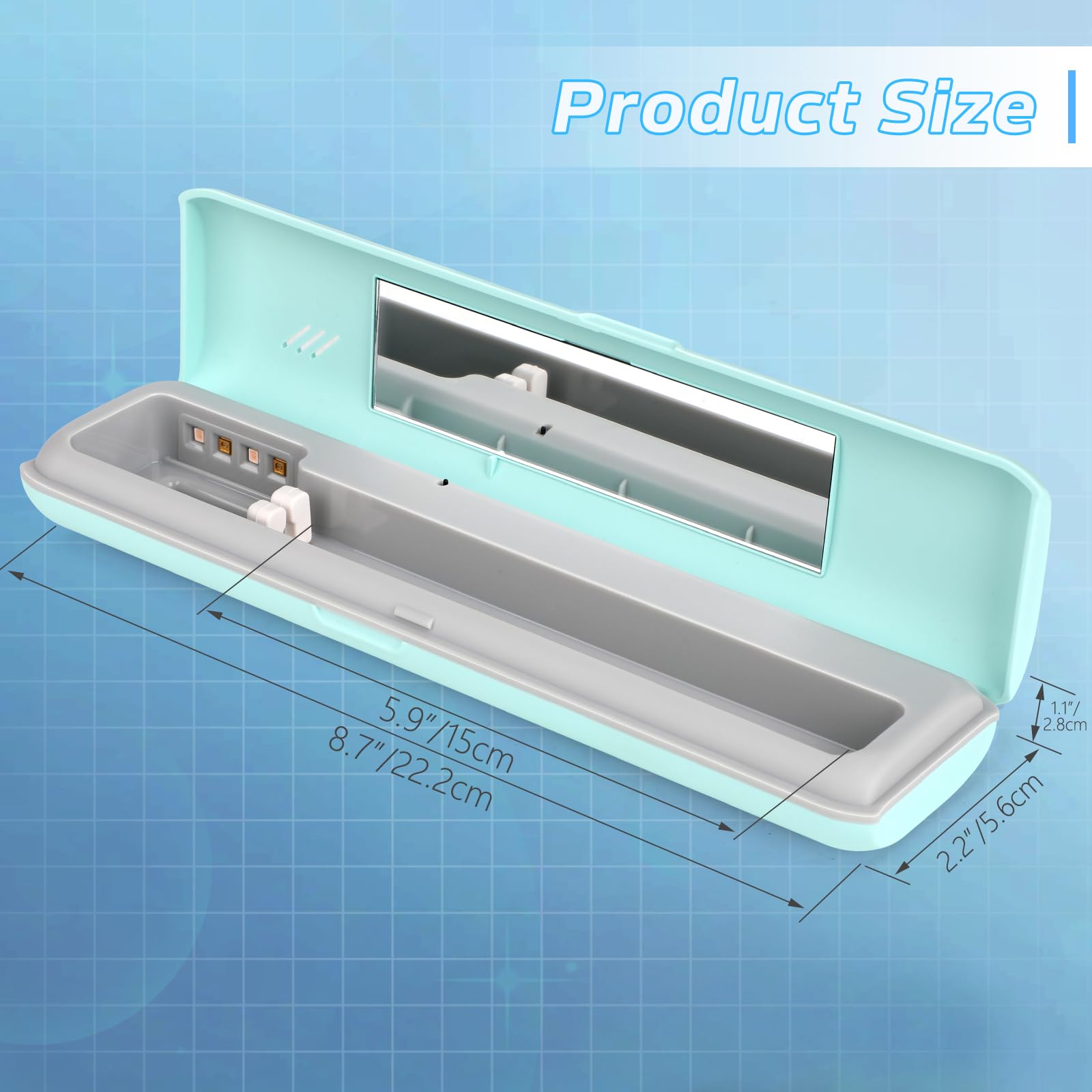 YourMate close-up de los LEDs UVC internos que reducen gérmenes en superficie