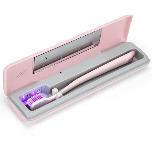 YourMate estuche frontal rosa mostrando tapa cerrada y tamaño portátil