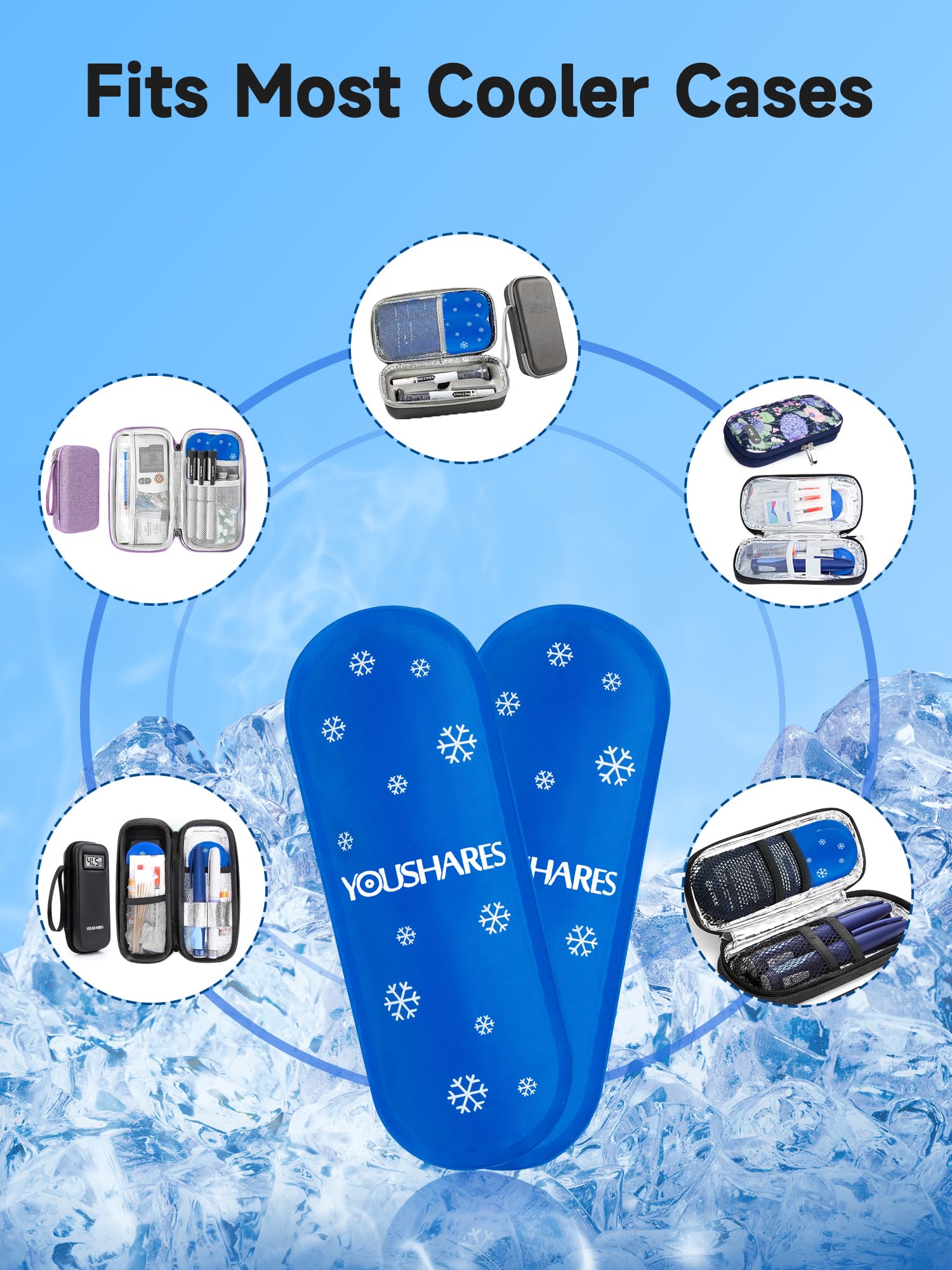 YOUSHARES mini ice pack dentro de un estuche de insulina compatible y seguro