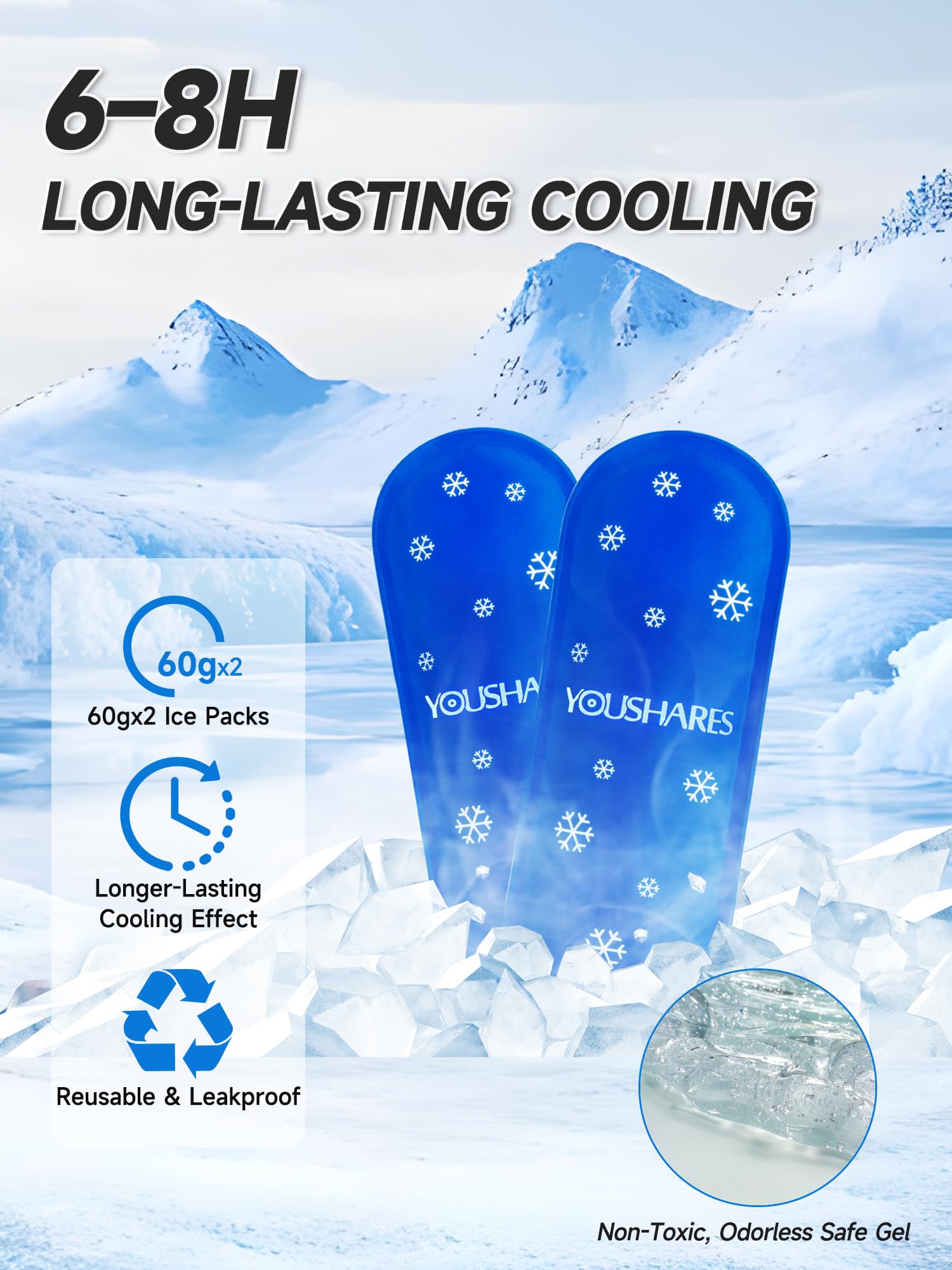 YOUSHARES packs de gel en bolsillo de malla listos para enfriar