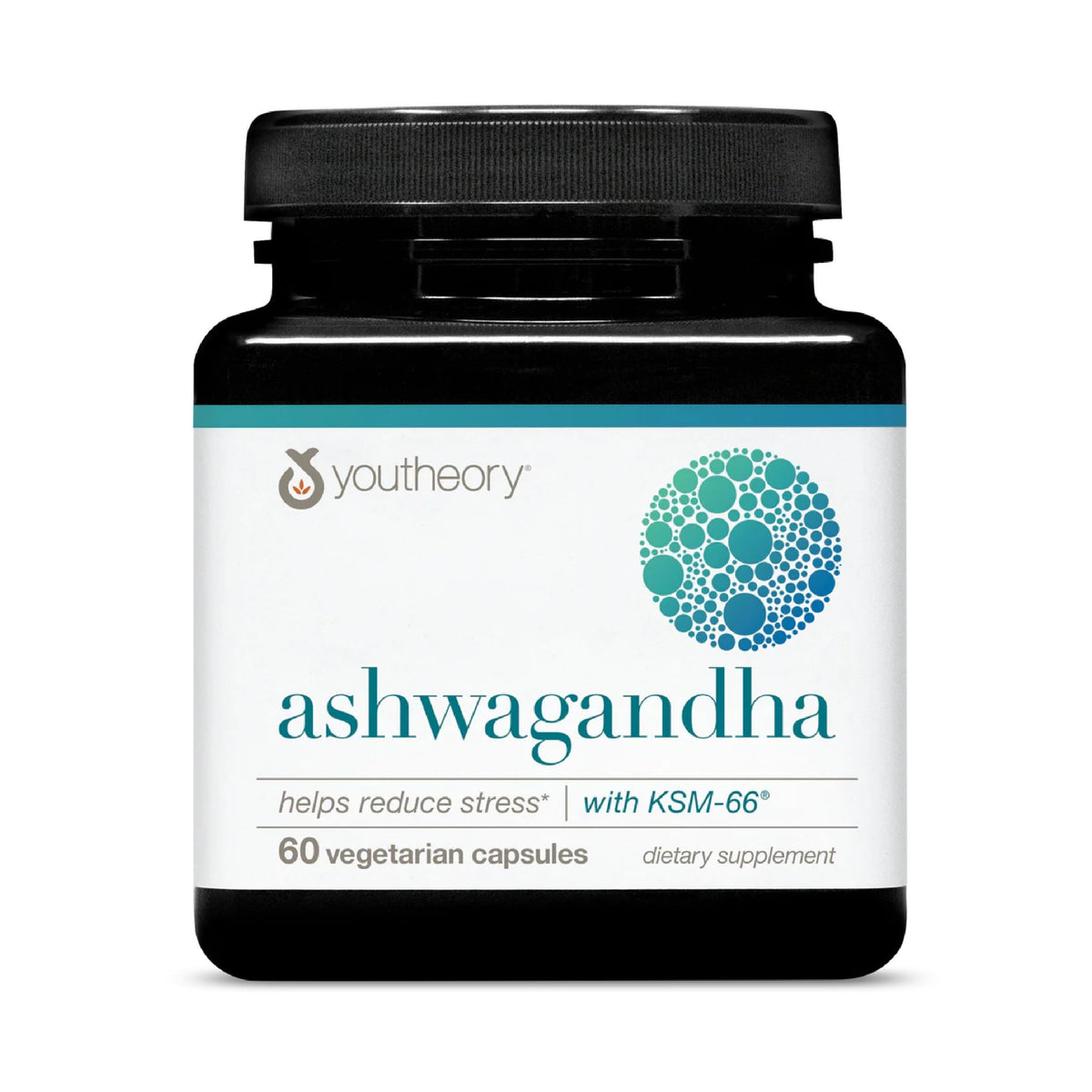 Cápsulas vegetarianas de Youtheory Ashwagandha para energía y relajación moderada.