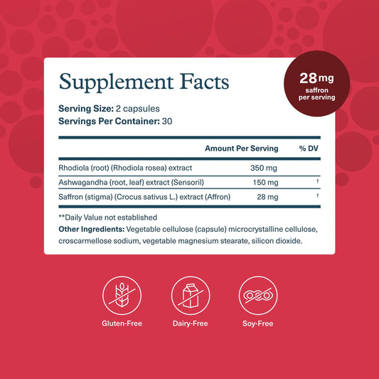 Youtheory Saffron en etiqueta frontal, ideal para concentrarte con rutina vegana.