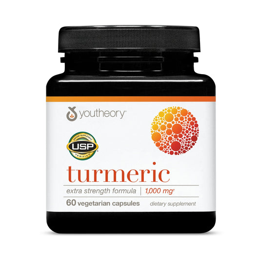 Youtheory Turmeric Extra Strength, botella de cápsulas, apoyo a articulaciones y movilidad