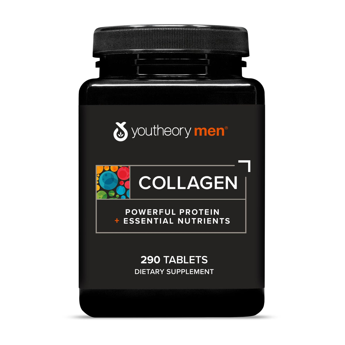 Youtheory frasco delante mostrando etiqueta y potencia de 5,000 mg