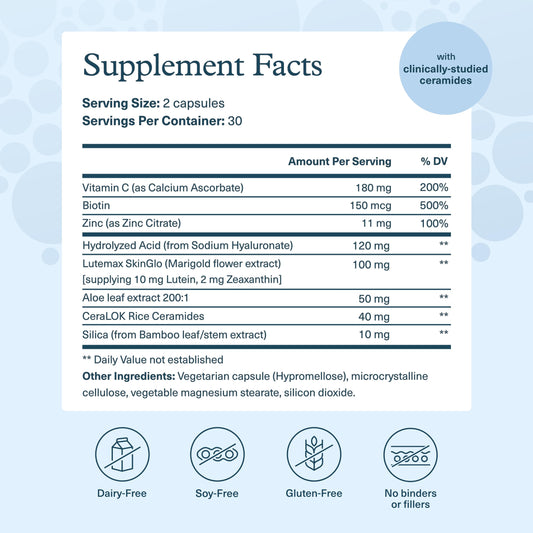 Youtheory Hyaluronic Plus cápsulas para una piel suave y nutrida.