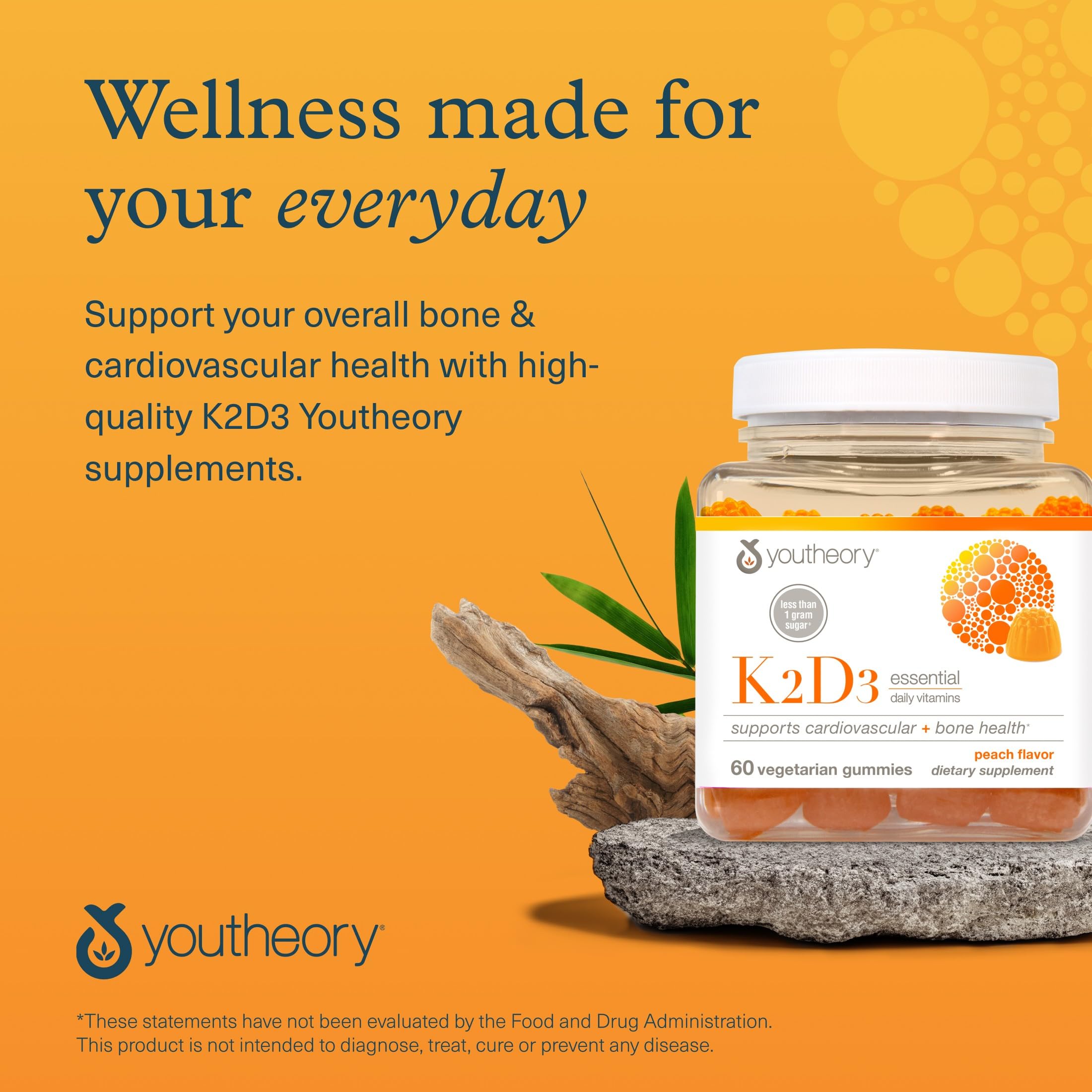 Youtheory reverso del envase con tabla nutricional y prueba de terceros