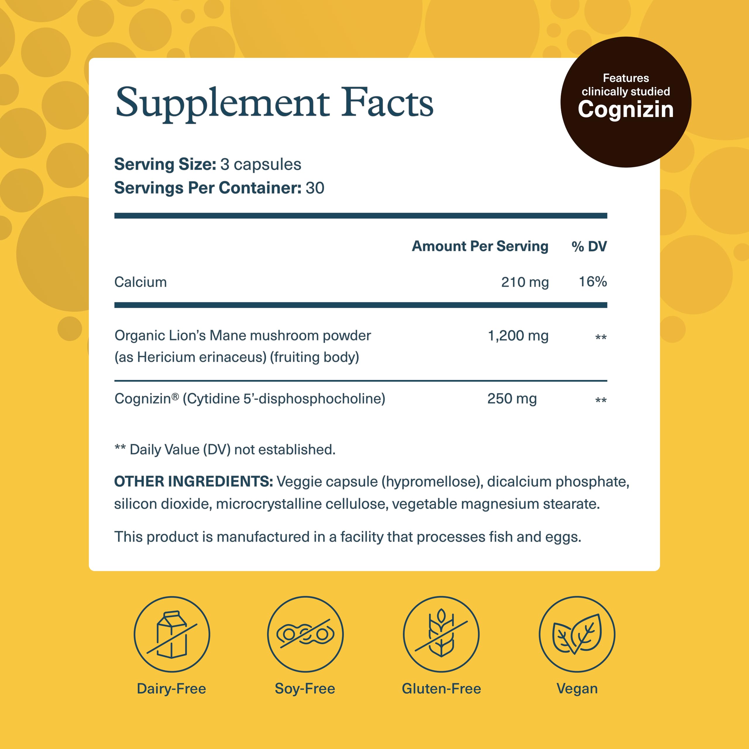 Youtheory Lion's Mane, etiqueta frontal: claridad mental y concentración.