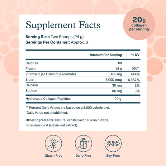 Youtheory polvo de colágeno vainilla con cucharita medidora para mezclar