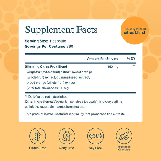 Capsulas de Youtheory Slimming Citrus Fruit listas para la rutina vegana diaria