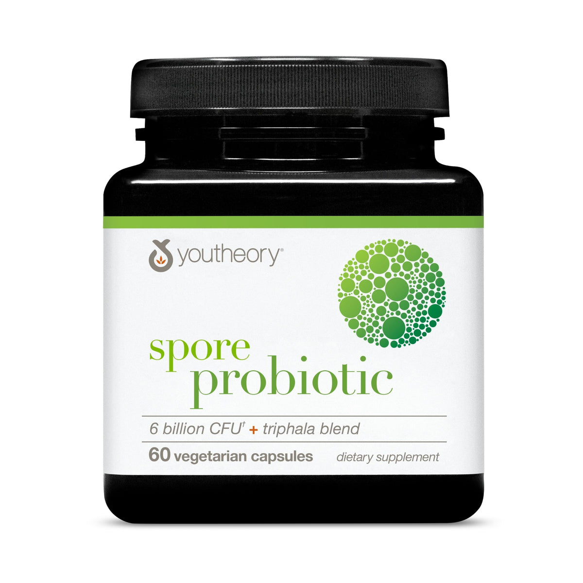 Youtheory Spore Probiotic en botella, apoyo digestivo diario y comodidad estomacal.