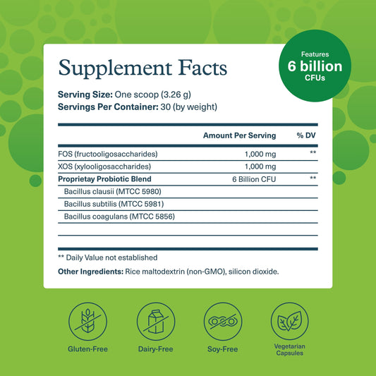 Etiqueta de Youtheory Spore Probiotic destacando fórmula vegana