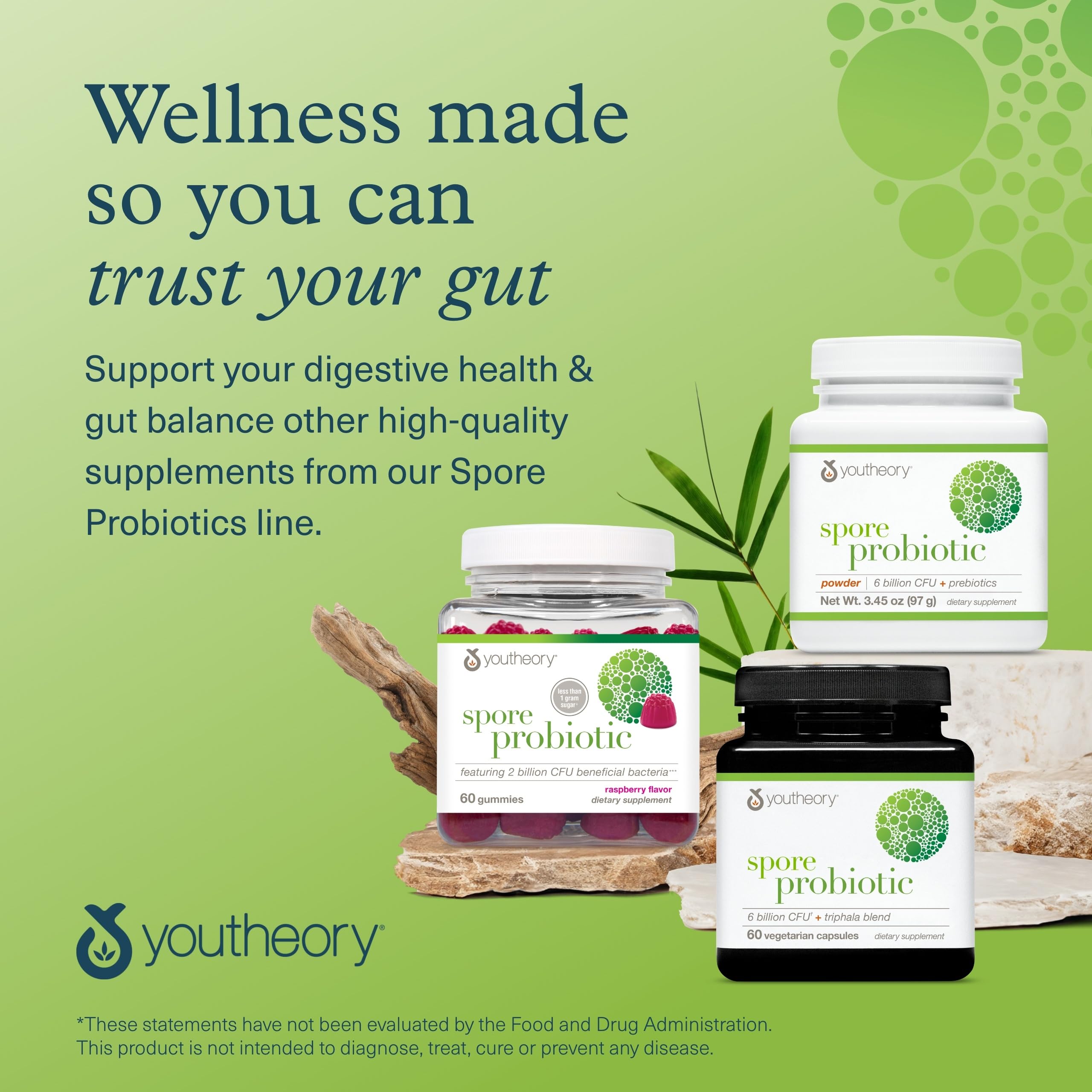 Youtheory Spore Probiotic sello GMP, garantía de buenas prácticas y rendimiento confiable.