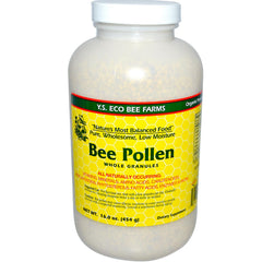 YS Organic polen de abeja frasco frontal mostrando etiqueta y presentación práctica