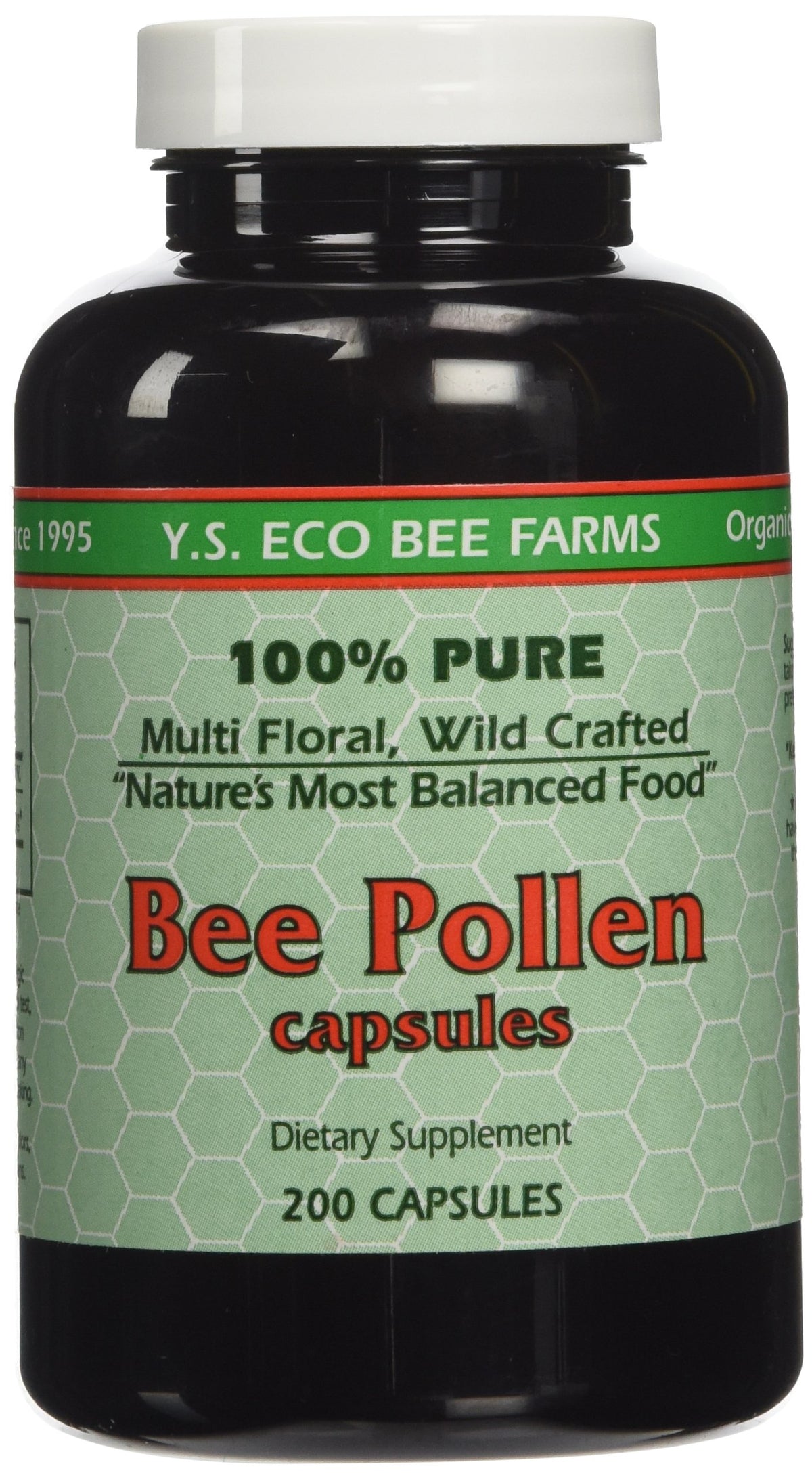 YS Royal Jelly/Honey Bee frasco frontal mostrando etiquetas y beneficios