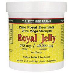 YS Royal Jelly/Honey Bee frasco frontal mostrando la etiqueta y tamaño