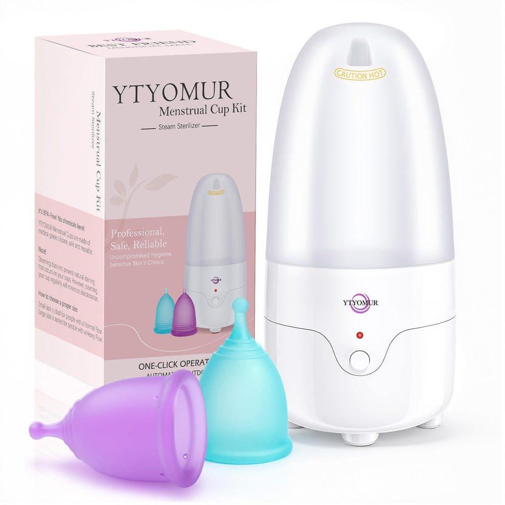 YTYOMUR esterilizador frontal mostrando kit y copas, limpieza rápida