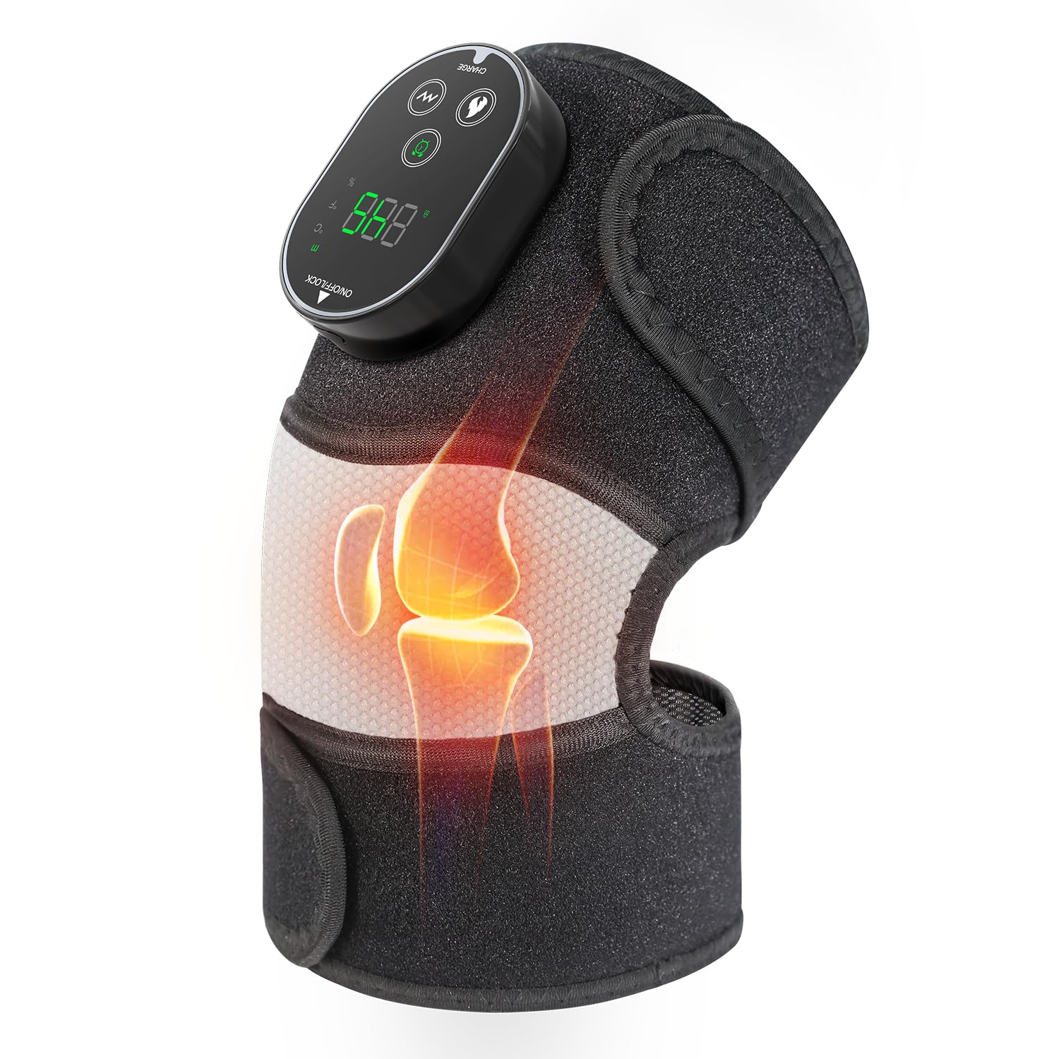 YUANBO vista frontal del masajeador envolvente para rodilla, comodidad inmediata