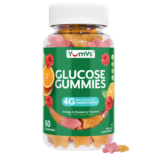 YUM-V'S frasco frontal mostrando 60 gominolas y etiquetado claro