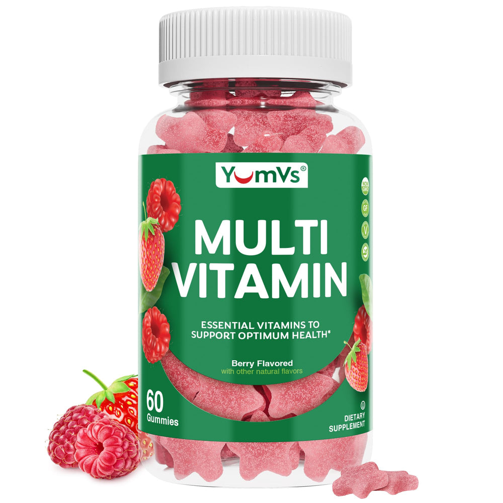 YUM-V'S envase frontal de gomitas berry mostrando 60 unidades y beneficio práctico